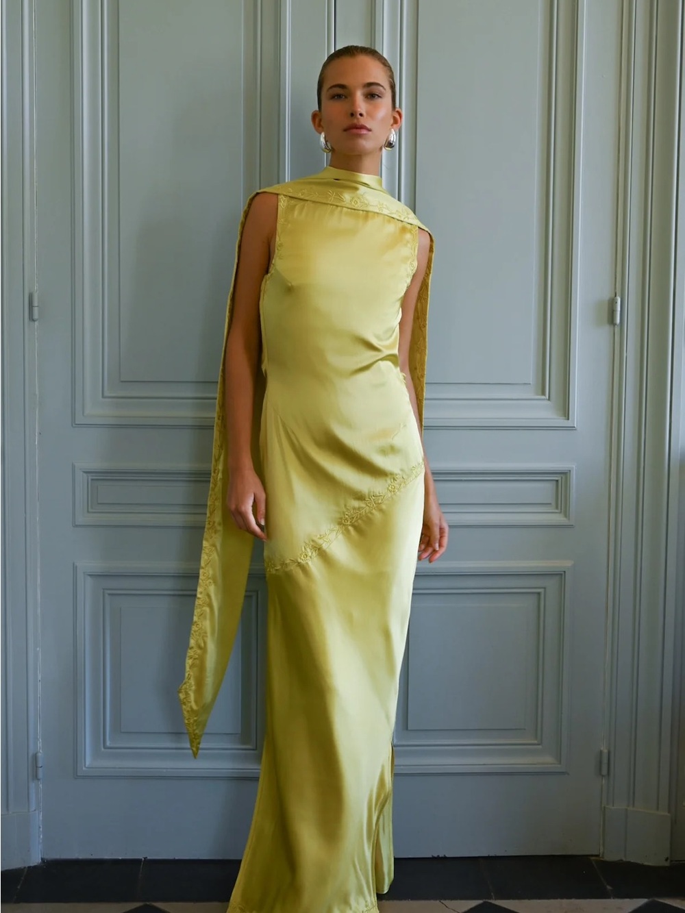 Nina Silk Dress - chartreuse